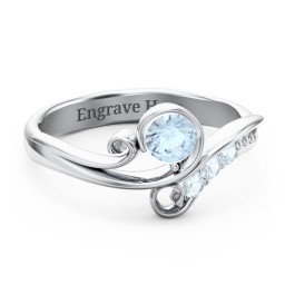 Family Flair Ring With 2-6 Birthstones in 925 Sterling Silver with Aquamarine and Cubic Zirconia