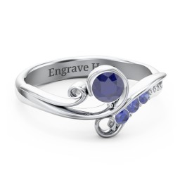 Family Flair Ring With 2-6 Birthstones in 925 Sterling Silver with Blue Sapphire and Cubic Zirconia