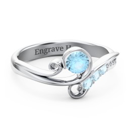 Family Flair Ring With 2-6 Birthstones in 925 Sterling Silver with Blue Topaz and Cubic Zirconia