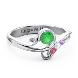 Family Flair Ring With 2-6 Birthstones in 925 Sterling Silver with Emerald, Ruby, Cubic Zirconia, and Amethyst