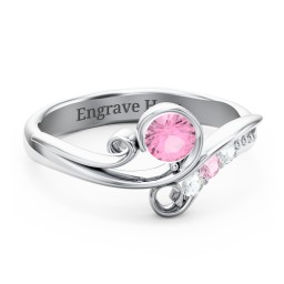 Family Flair Ring With 2-6 Birthstones in 925 Sterling Silver with Pink Tourmaline and Cubic Zirconia