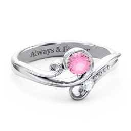 Family Flair Ring With 2-6 Birthstones in 925 Sterling Silver with Pink Tourmaline and Cubic Zirconia