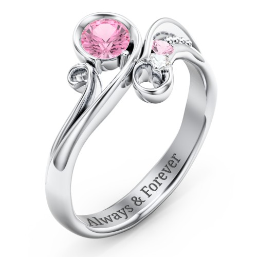 Family Flair Ring With 2-6 Birthstones – Sterling Silver with Pink Tourmaline and Cubic Zirconia