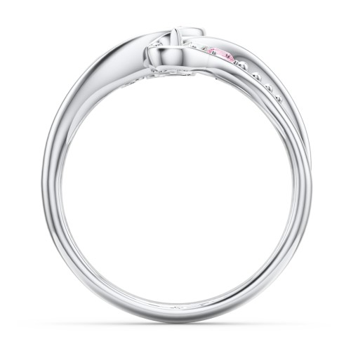 Family Flair Ring With 2-6 Birthstones – Sterling Silver with Pink Tourmaline and Cubic Zirconia