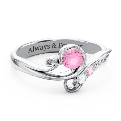 Family Flair Ring With 2-6 Birthstones – Sterling Silver with Pink Tourmaline and Cubic Zirconia