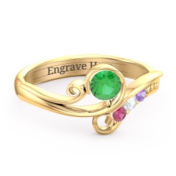 Family Flair Ring With 2-6 Birthstones in 10K Solid Yellow Gold with Emerald, Ruby, Cubic Zirconia, and Amethyst
