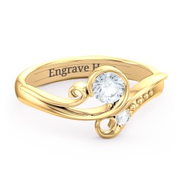 Family Flair Ring With 2-6 Birthstones in 10K Solid Yellow Gold with White Sapphire, Cubic Zirconia, and Pink Tourmaline