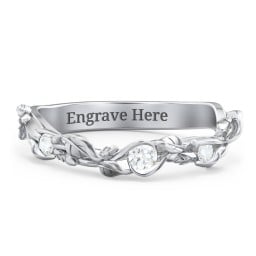 Leaf Band Ring with Gemstones