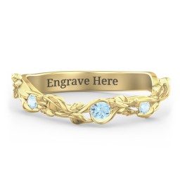 Leaf Band Ring with Gemstones