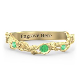 Leaf Band Ring with Gemstones
