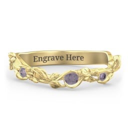 Leaf Band Ring with Gemstones