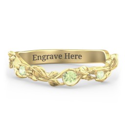 Leaf Band Ring with Gemstones