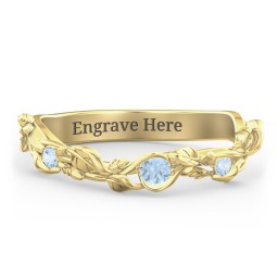 Leaf Band Ring with Gemstones