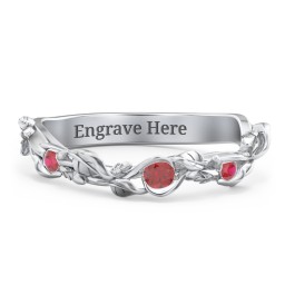 Leaf Band Ring with Gemstones in 925 Sterling Silver