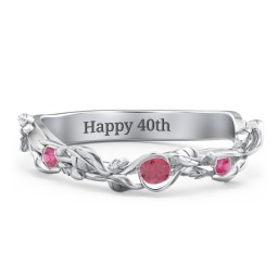 Leaf Band Ring with Gemstones