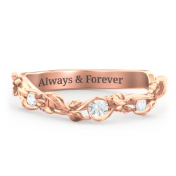 Leaf Band Ring with Gemstones in 10K Solid Rose Gold with Cubic Zirconia