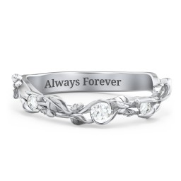 Leaf Band Ring with Gemstones in 925 Sterling Silver with Diamond