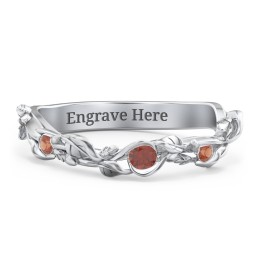 Leaf Band Ring with Gemstones in 925 Sterling Silver with Garnet