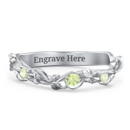 Leaf Band Ring with Gemstones in 925 Sterling Silver with Peridot