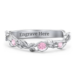 Leaf Band Ring with Gemstones in 925 Sterling Silver with Pink Tourmaline