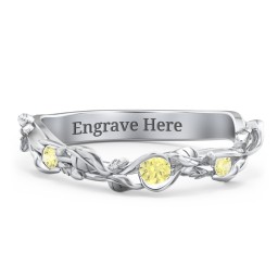 Leaf Band Ring with Gemstones in 925 Sterling Silver with Citrine