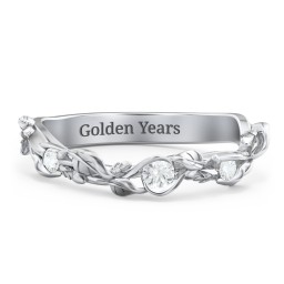 Leaf Band Ring with Gemstones in 925 Sterling Silver with Cubic Zirconia