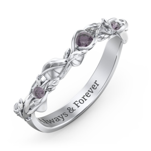 Leaf Band Ring with Gemstones – Sterling Silver with Alexandrite