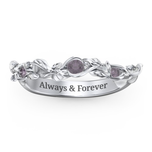 Leaf Band Ring with Gemstones – Sterling Silver with Alexandrite