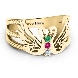 Sparkling Swan Ring in 10K Solid Yellow Gold with Emerald, Ruby, and Cubic Zirconia