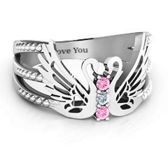 Sparkling Swan Ring – Sterling Silver with Pink Tourmaline and Cubic Zirconia