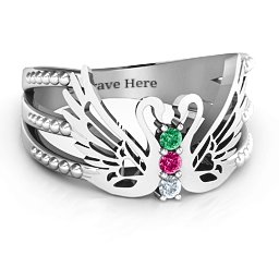 Sparkling Swan Ring in 925 Sterling Silver with Emerald, Ruby, and Cubic Zirconia