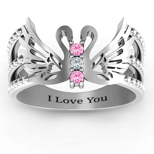 Sparkling Swan Ring – Sterling Silver with Pink Tourmaline and Cubic Zirconia