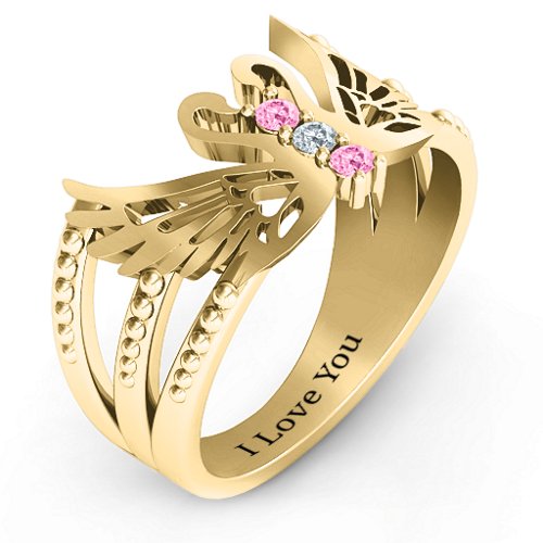 Sparkling Swan Ring – 10K Yellow Gold with Pink Tourmaline and Cubic Zirconia