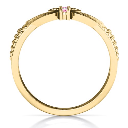 Sparkling Swan Ring – 10K Yellow Gold with Pink Tourmaline and Cubic Zirconia