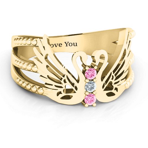 Sparkling Swan Ring – 10K Yellow Gold with Pink Tourmaline and Cubic Zirconia