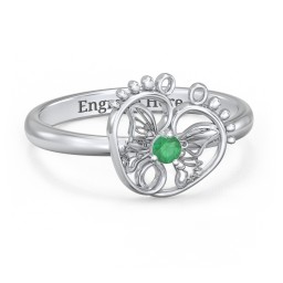 Butterfly Baby Feet Ring in 925 Sterling Silver with Emerald