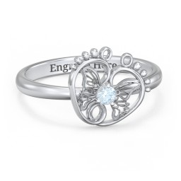 Butterfly Baby Feet Ring in 925 Sterling Silver with Aquamarine