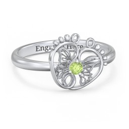 Butterfly Baby Feet Ring in 925 Sterling Silver with Peridot