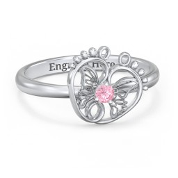 Butterfly Baby Feet Ring in 925 Sterling Silver with Pink Tourmaline