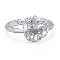 Butterfly Baby Feet Ring in 925 Sterling Silver with Alexandrite