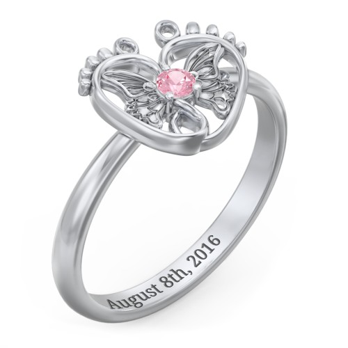 Butterfly Baby Feet Ring – Sterling Silver with Pink Tourmaline