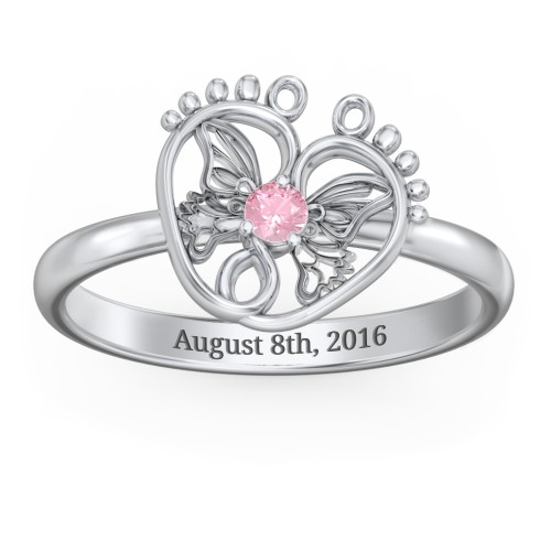 Butterfly Baby Feet Ring – Sterling Silver with Pink Tourmaline