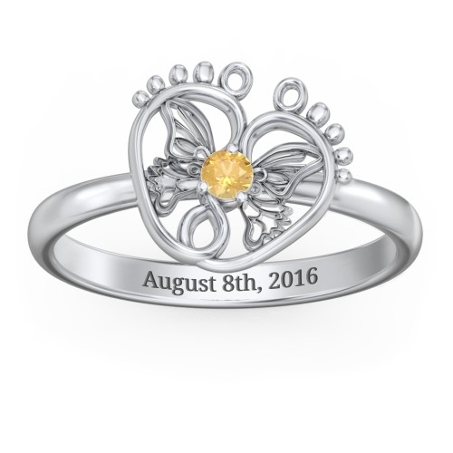 Butterfly Baby Feet Ring – Sterling Silver with Citrine