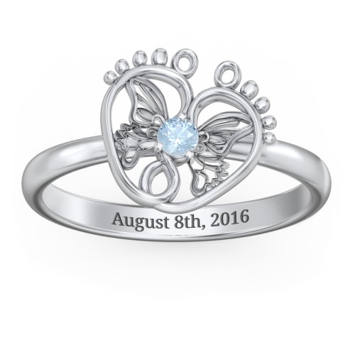 Butterfly Baby Feet Ring – Sterling Silver with Blue Topaz