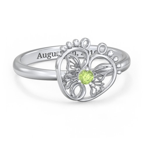 Butterfly Baby Feet Ring – Sterling Silver with Peridot