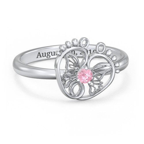 Butterfly Baby Feet Ring – Sterling Silver with Pink Tourmaline