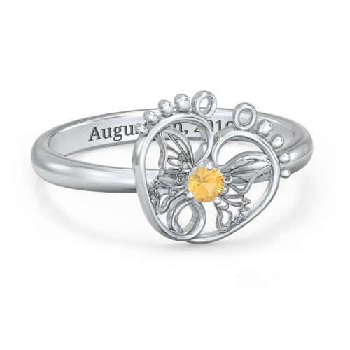 Butterfly Baby Feet Ring – Sterling Silver with Citrine