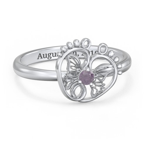 Butterfly Baby Feet Ring – Sterling Silver with Alexandrite