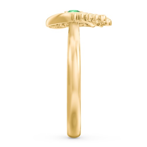 Butterfly Baby Feet Ring – 10K Yellow Gold with Emerald