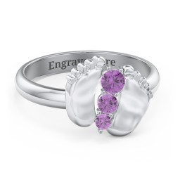 Baby Feet Birthstone Ring in 925 Sterling Silver with Amethyst